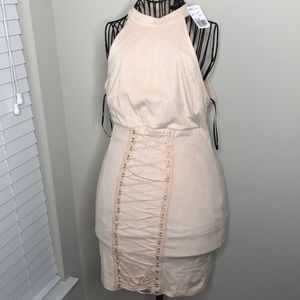 Cream Suede Lace Up Dress